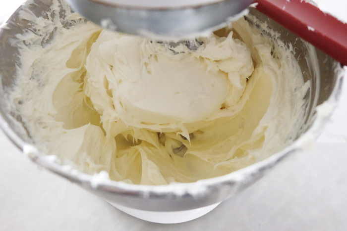 beaten cream cheese in mixer bowl