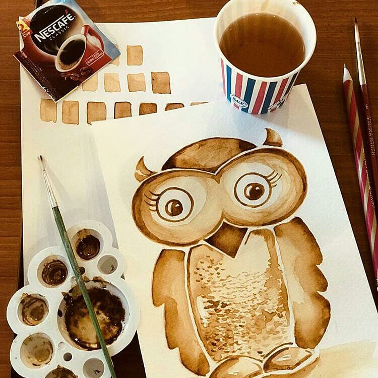 Coffee Painting and Brush Pen Calligraphy at Ashok Vihar