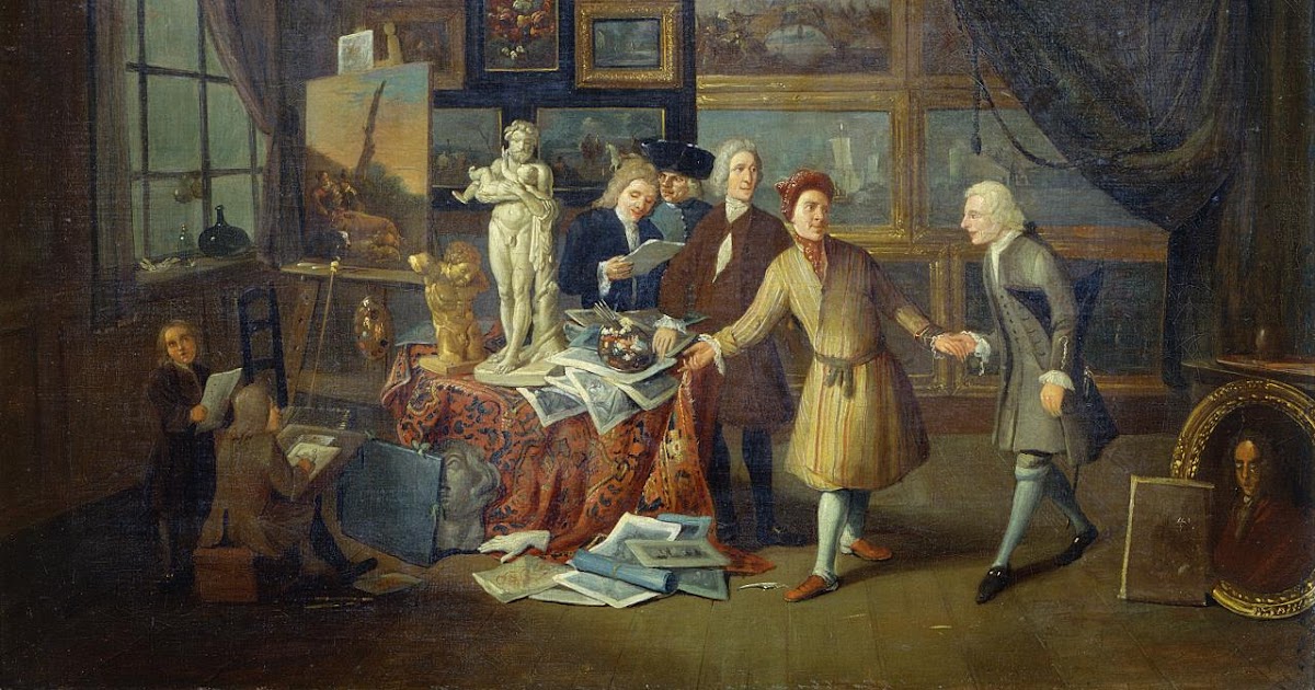 English 18th Century Portrait Sculpture: An Artists Studio - oil