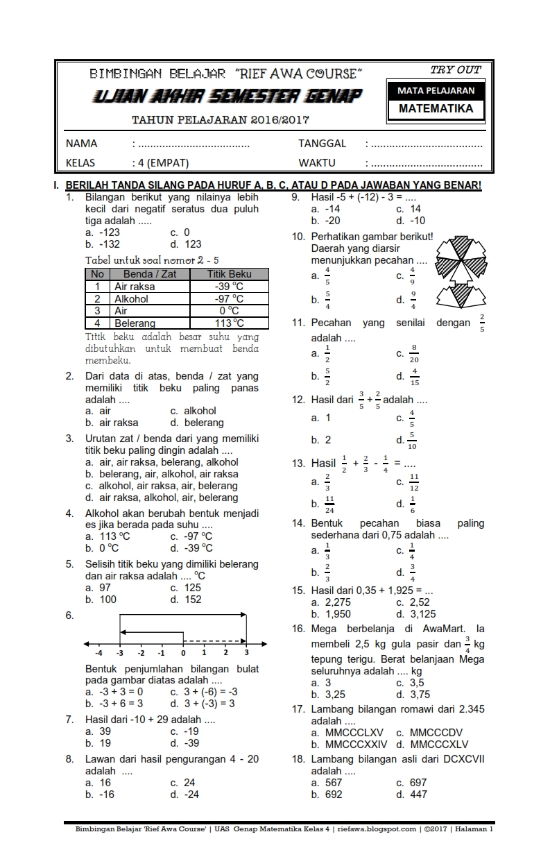 Soal Matematika Sd Kelas 4 Semester 2