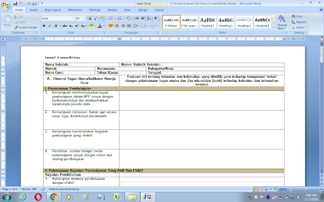 Format 1 evaluasi diri guru untuk rencana pengembangan keprofesian berkelanjutan