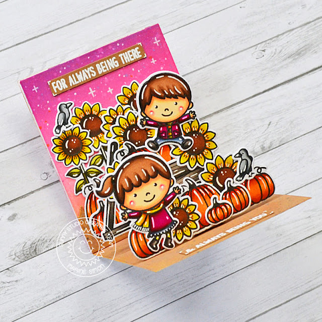Sunny Studio Stamps: Words of Gratitude Fall Friends Fall Kiddos Happy Harvest Thank You Card by Marine Simon