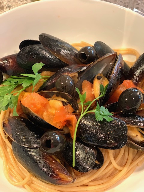 Pasta with Mussels, Orange and Black Olives