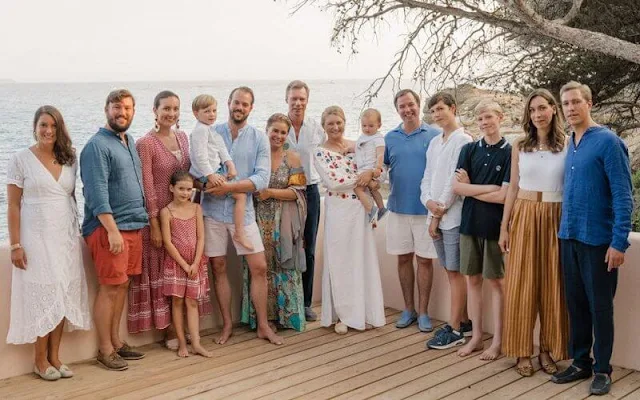 Grand Duke Henri, Maria Teresa, Princess Stephanie, Prince Charles, Princess Alexandra. Princess Claire in Young Empire dress