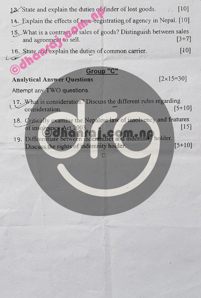 Business Law Mgt.204 Question Paper 20772021 BBS Third Year