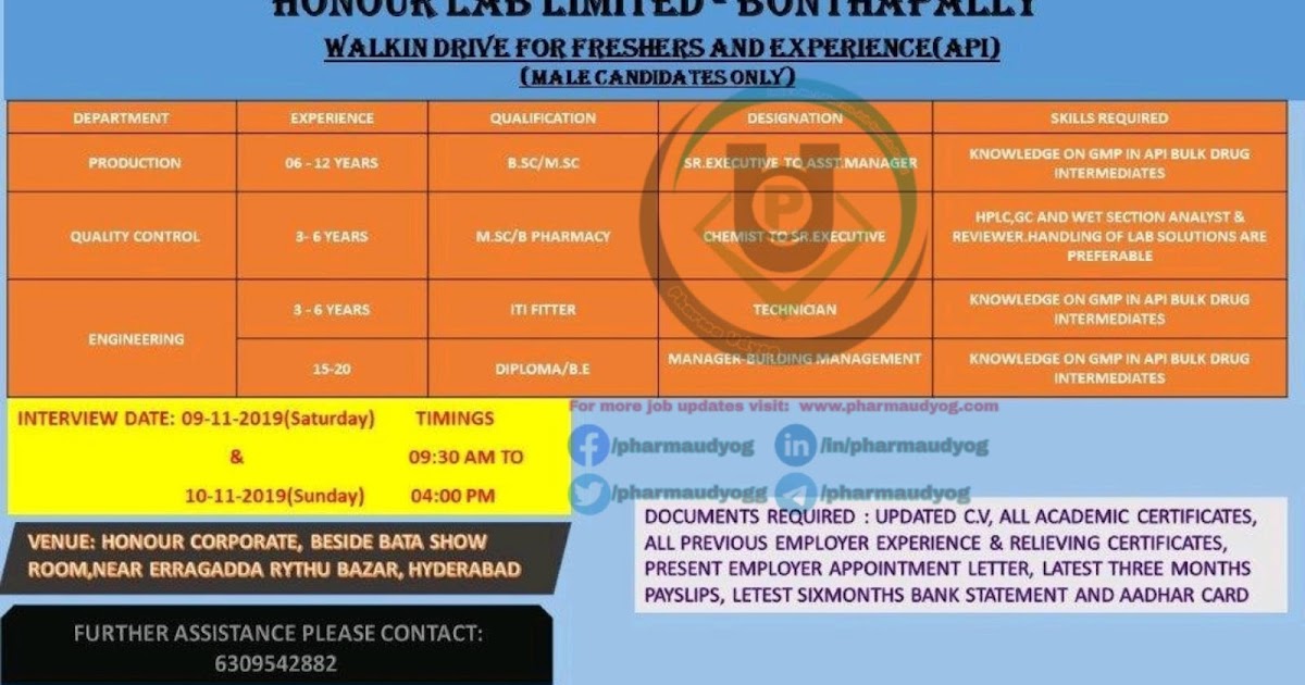 Honour Labs Walkin at Hyderabad for Multiple Positions on 10 Nov