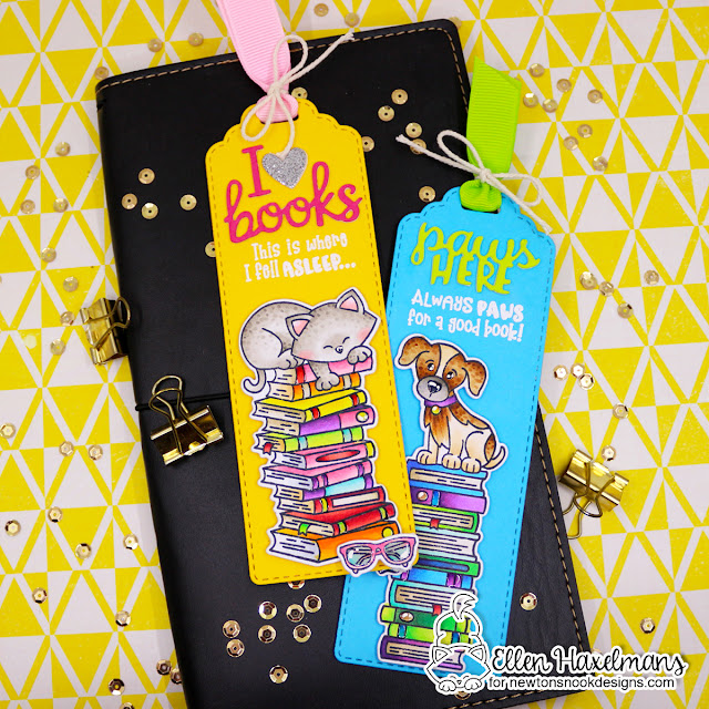 Puppy and Kitty Bookmarks by Ellen Haxelmans | Bookmark Die Set and All Booked up Stamp Set by Newton's Nook Designs #newtonsnook