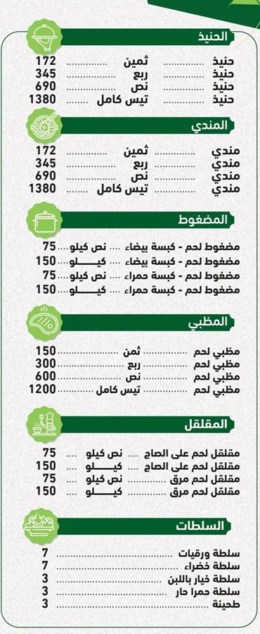 منيو مطعم الجبل الاخضر جدة