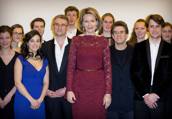 Queen Mathilde of Belgium attended a gala concert of "Young Belgian Strings" which is an orchestra consisting of young talented people from conservatories and music schools at Flagey Concert Hall