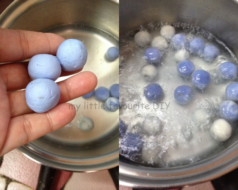 Blue Pea Flower Glutinous Rice Balls with Black Sesame Filling 蓝花黑芝麻汤圆