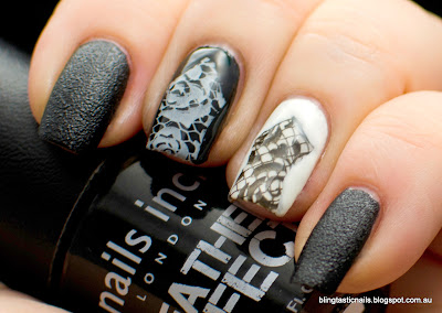 Nails Inc Leather Noho with black and white lace stamping