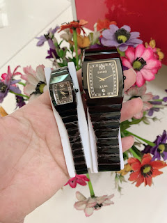 đồng hồ đeo tay dây đá ceramic đen