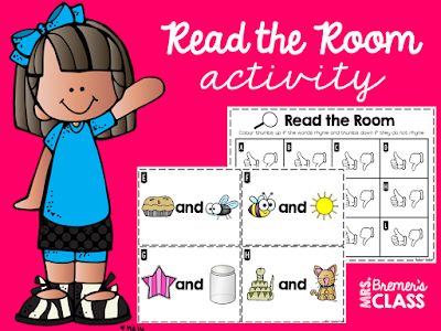 Activities to practice rhyming skills in Kindergarten and First Grade, including matching cards, dab-a-word, read the room, and a Rhyming Bridge is Falling Down class game!