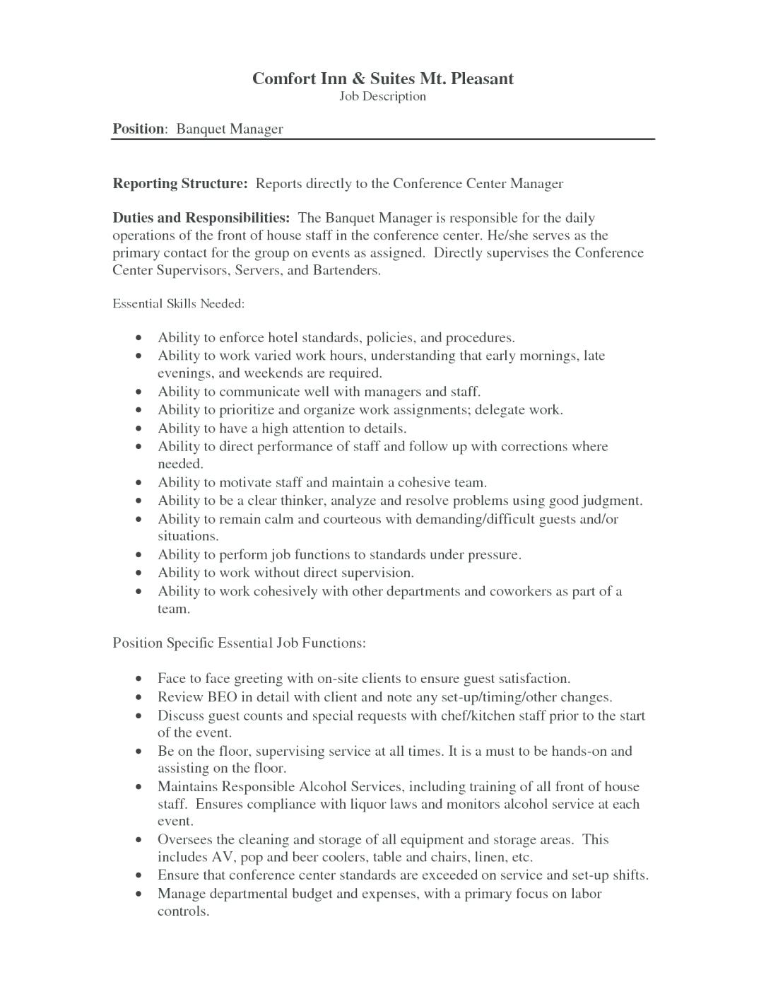 Banquet Captain Resume Samples 2019 Resume Examples 2020