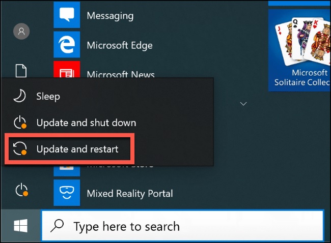 Update and restart. Update and restart