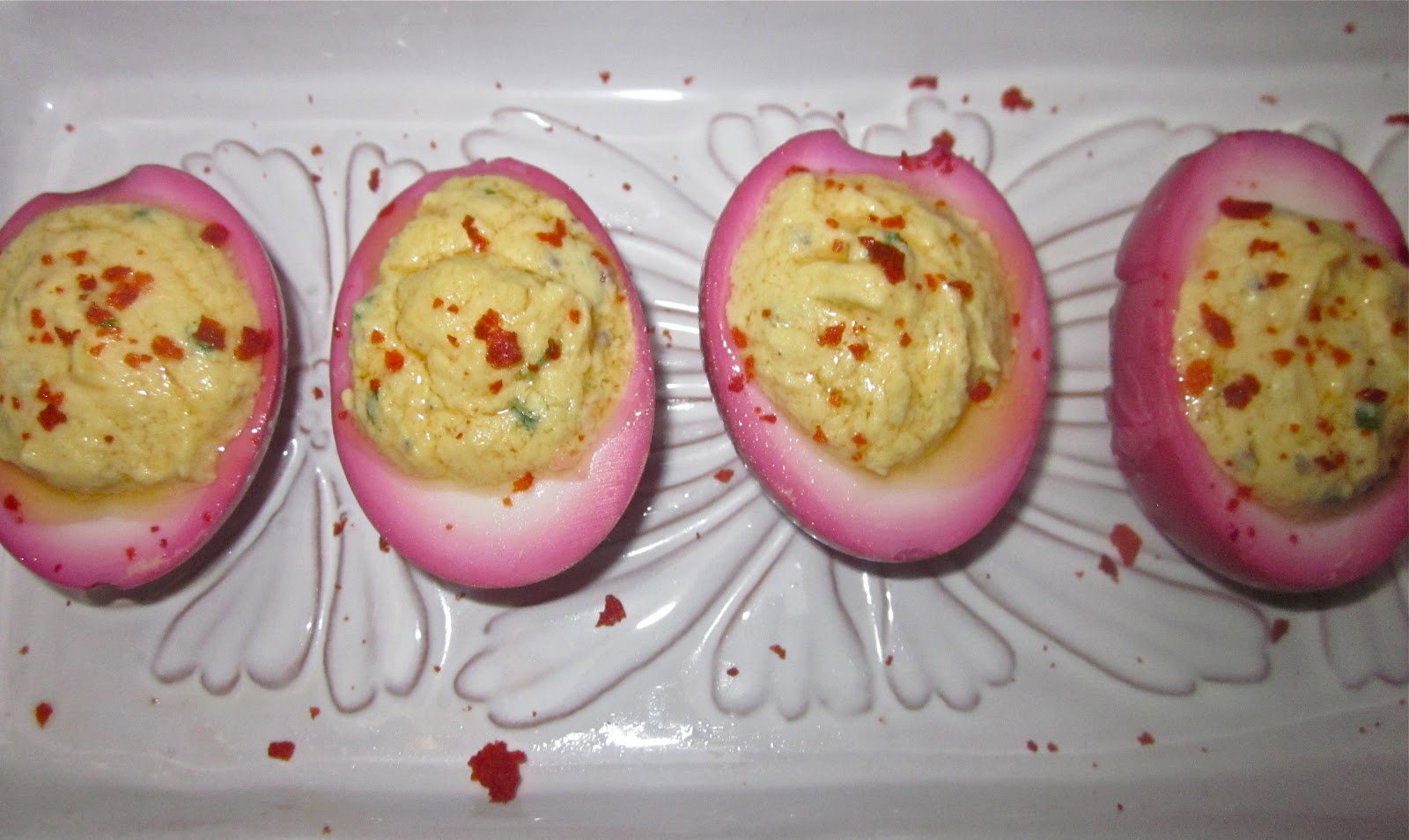 Haute + Heirloom Pickled Deviled Eggs with Country Ham & Sriracha Powder
