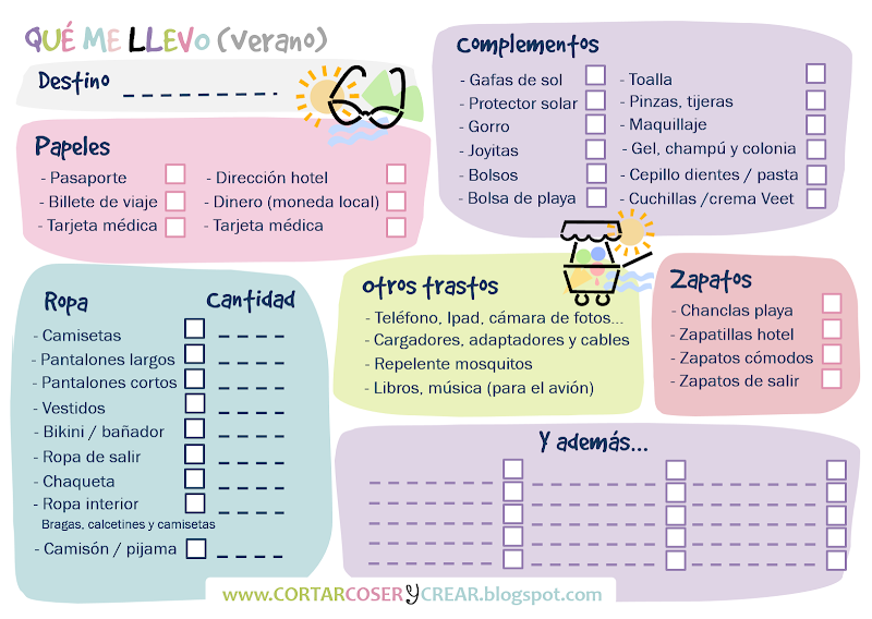 Lista descargable de cosas que llevar a un viaje de verano | Cortar ...