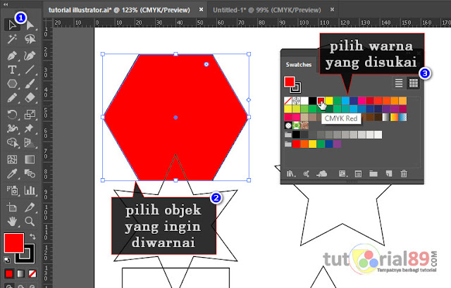 Cara mewarnai objek dengan live paint bucket di illustrator (AI) + video