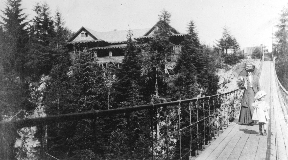These vintage photographs capture people crossing the famous Capilano Suspension Bridge in Vancouver  1890 1910 - 13