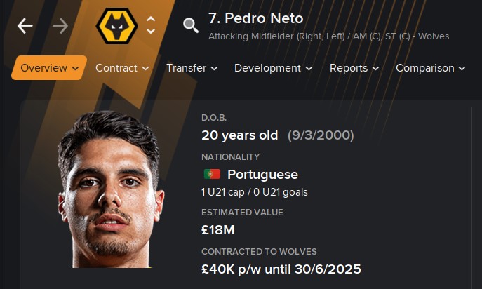 Pedro Neto Football Manager 2021 FM21