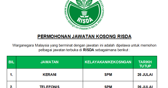 Risda jawatan kosong 2021