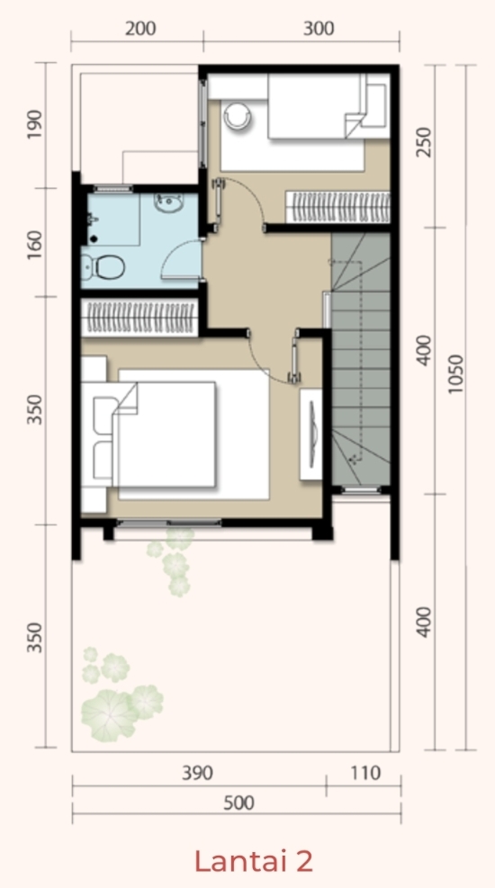 Denah rumah  minimalis ukuran  5x10  meter 3 kamar tidur 2  