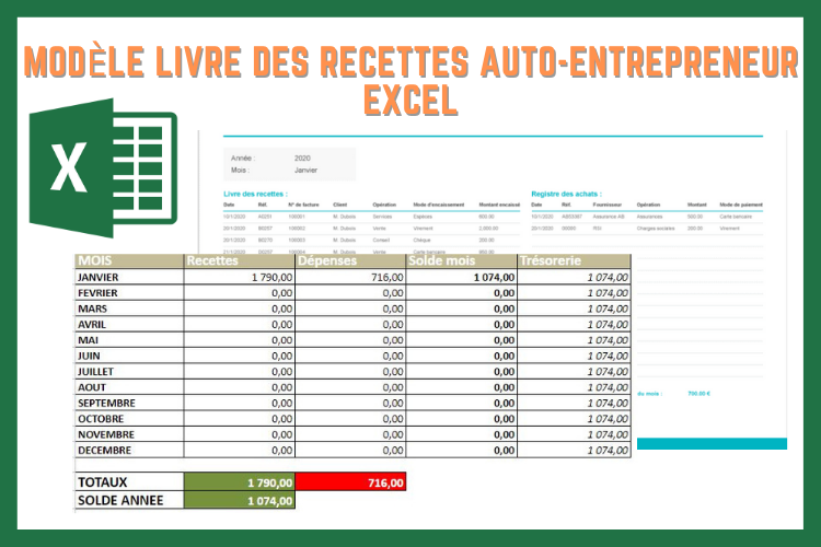 Modèle Livre des Recettes Autoentrepreneur Excel gratuit