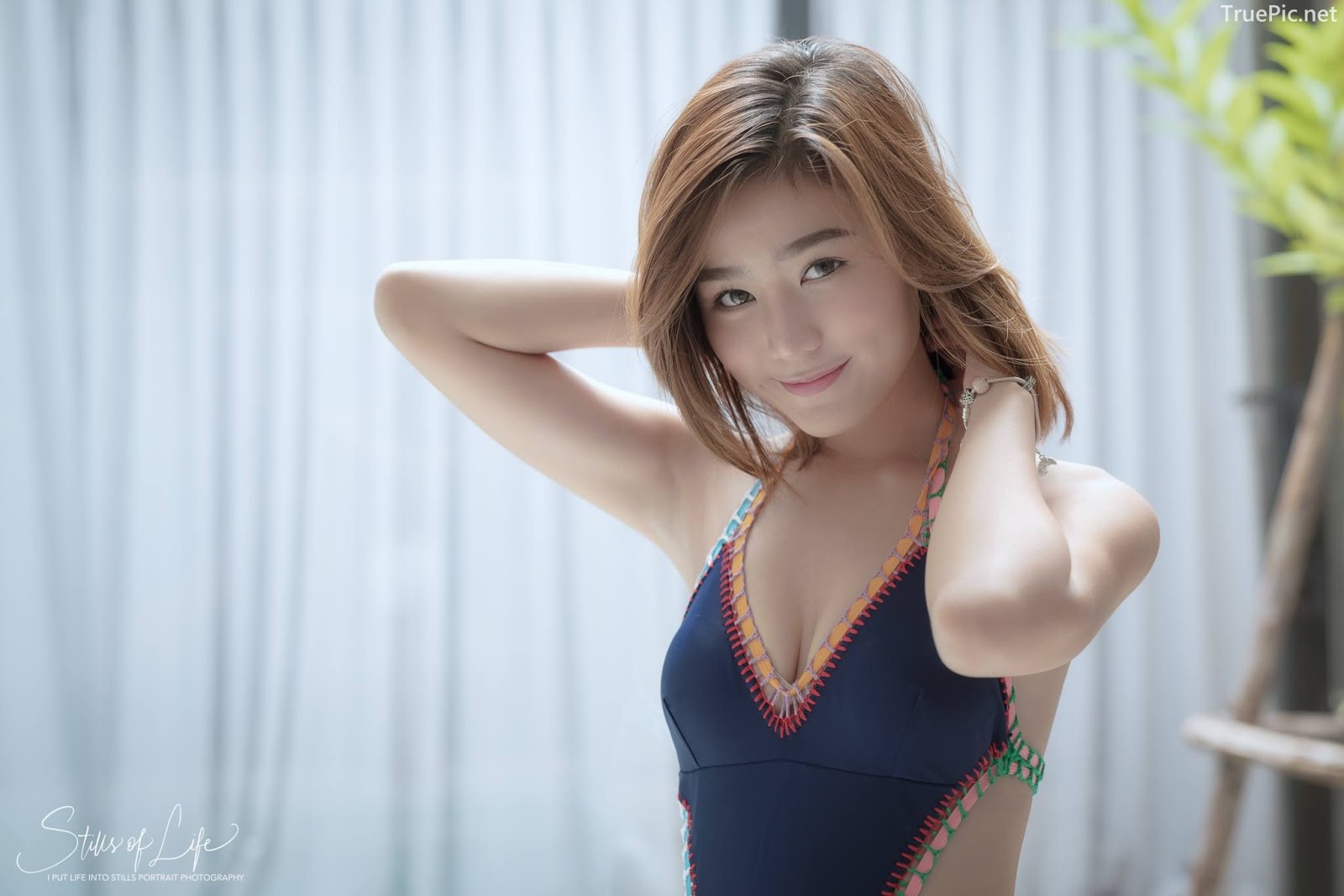 Thailand model - Pattaravadee Boonmeesup - Earn Blue Swimsuit