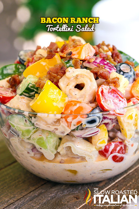 Bacon Ranch Pasta Salad is the ultimate summer side! It starts with copious amounts of bacon, a perfectly tangy ranch dressing, fresh vegetables and tortellini pasta. Bacon Ranch Pasta Salad