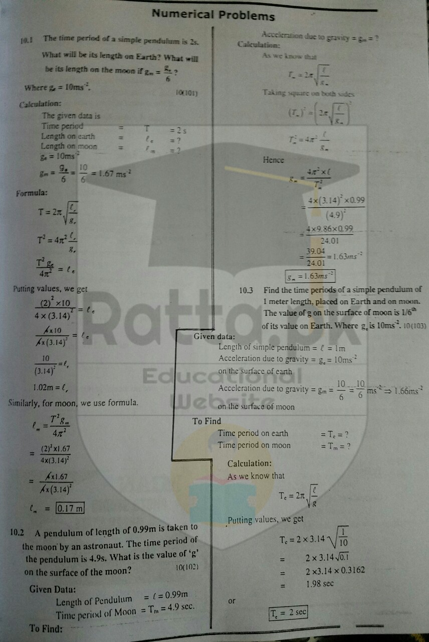 10th Class Physics Chapter 10 Numerical Problems Solved 1