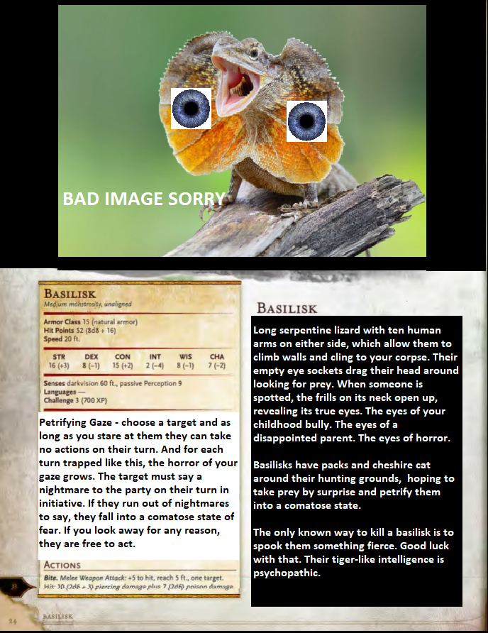 good luck, don't die Basilisk redoing the 5e MM