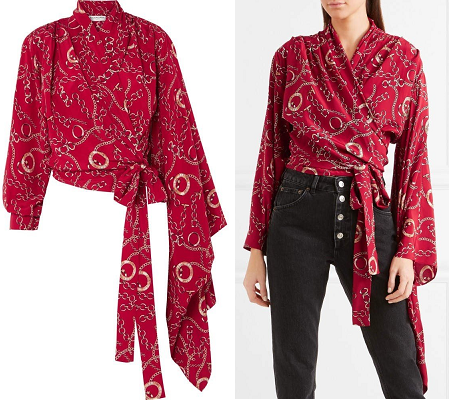 Áo lụa nữ Balenciaga Printed silk crepe wrap blouse