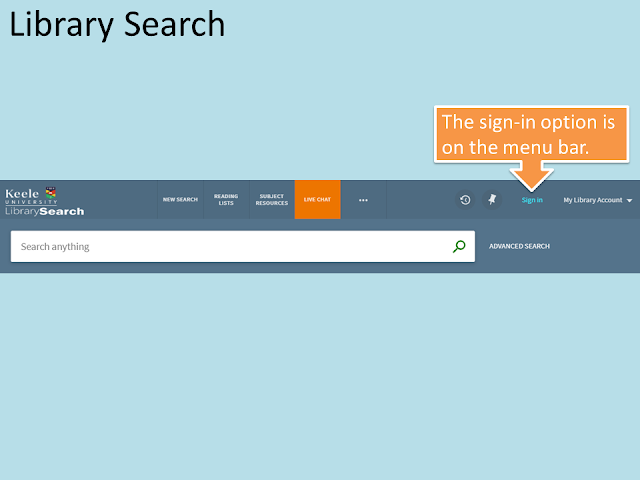 Menu bar for Library Search - the Sign in option is top-right