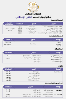 منهج شهر أبريل الصف الثاني الإعدادي جميع المواد