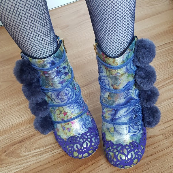 wearing Irregular Choice Slummber Party ankle boots