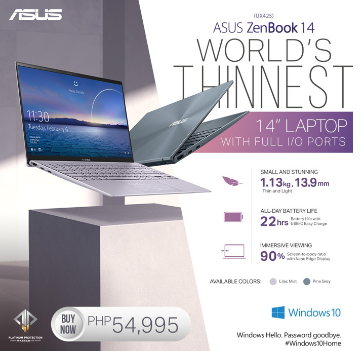ASUS ZenBook 14 UX425 Philippines Price is PHP 54,995, Now Available : Great Laptop for Online