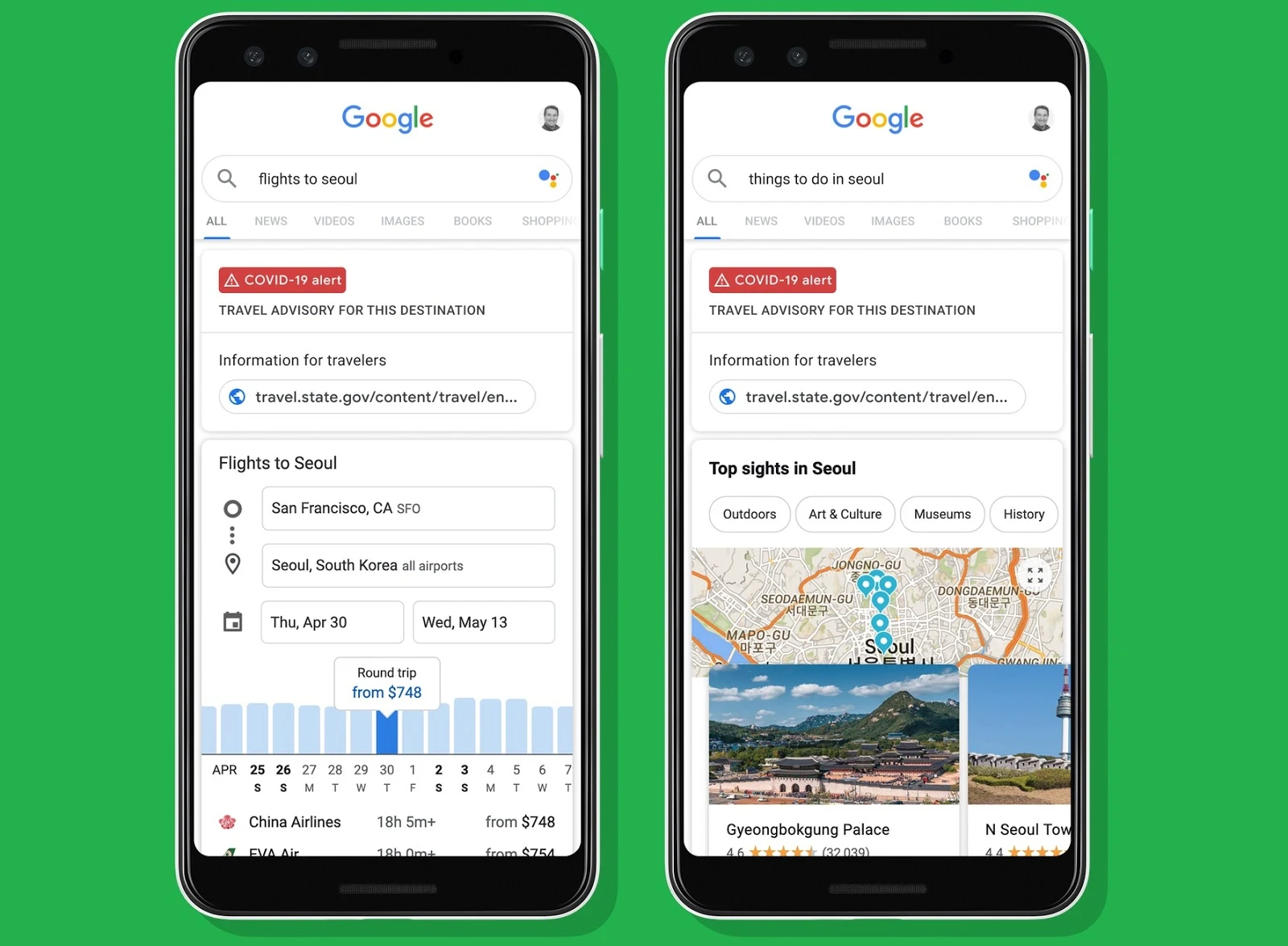Stay updated on travel advisories and airline policies with Google