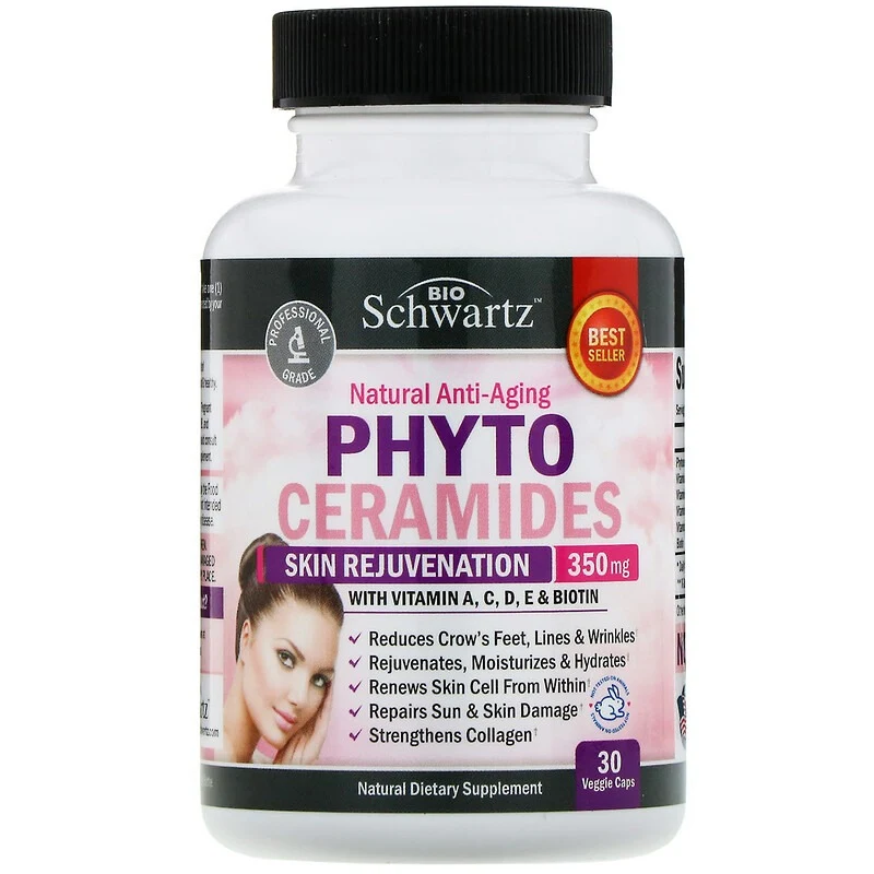 BioSchwartz, Фитокерамиды, омолаживание кожи, 350 мг, 30 растительных капсул BioSchwartz, Фитокерамиды, омолаживание кожи, 350 мг, 30 растительных капсул