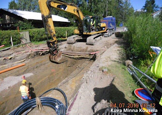 Tietyö, kaivinkone ja työmies