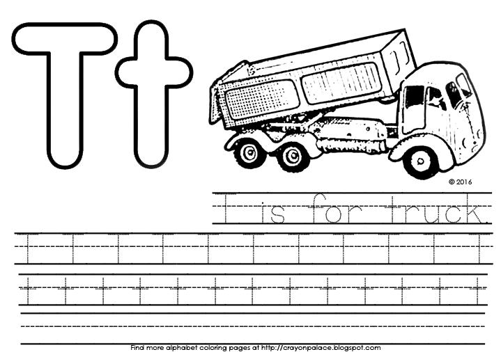 Crayon Palace: 'T is for truck' alphabet coloring page