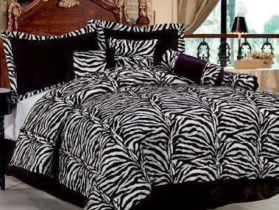 Beautiful 7 Pc Black and White Zebra Print Faux Fur Comforter Bedding