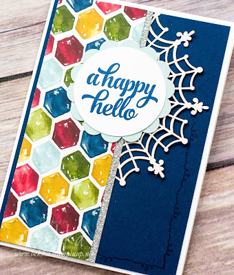 Happy Hello Card with a fun use of the reverse of the Spider Web Doilies from Stampin' Up! UK