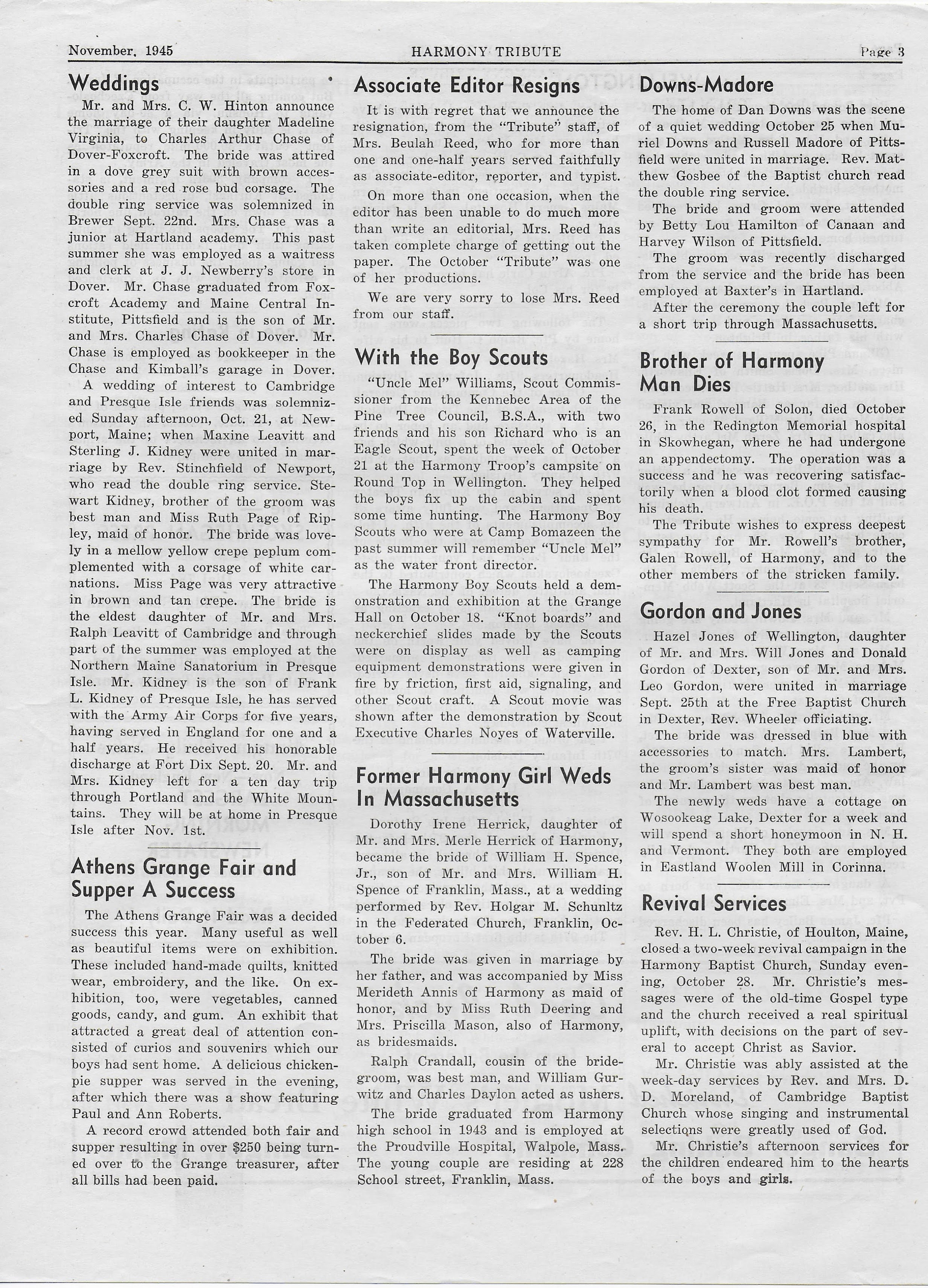 Heirlooms Reunited November 1945 Issue of the Harmony Tribute of