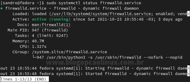 Firewall está ativo no Fedora 35 Workstation