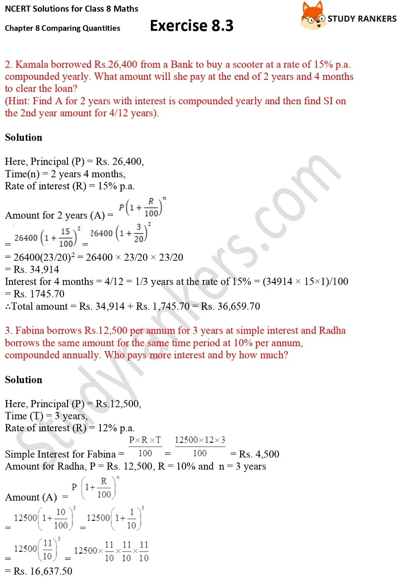 NCERT Solutions for Class 8 Maths Ch 8 Comparing Quantities Exercise 8.3 3