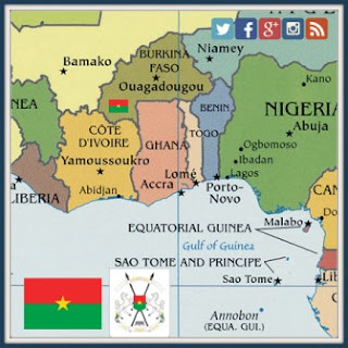 Burkinabe flag on Burkina Faso map