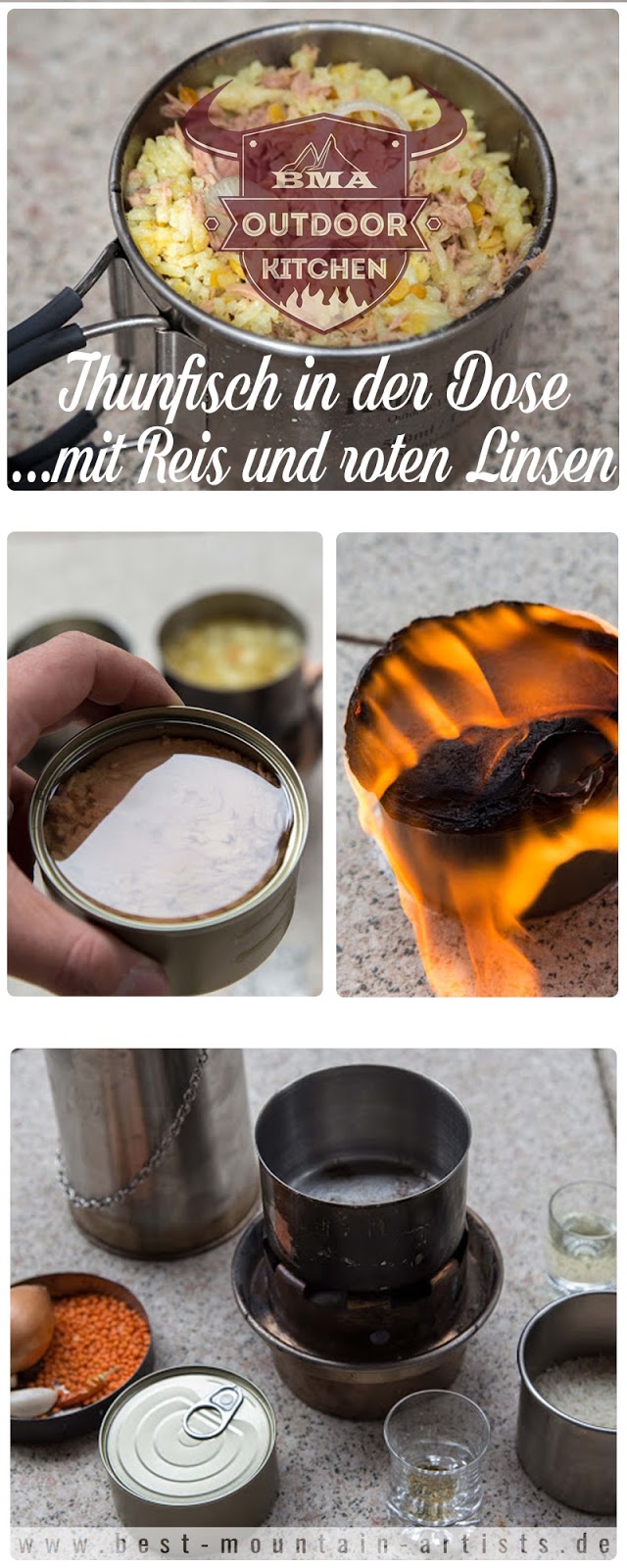 BMA Outdoor Kitchen Thunfisch in der Dose mit Reis und Linsen