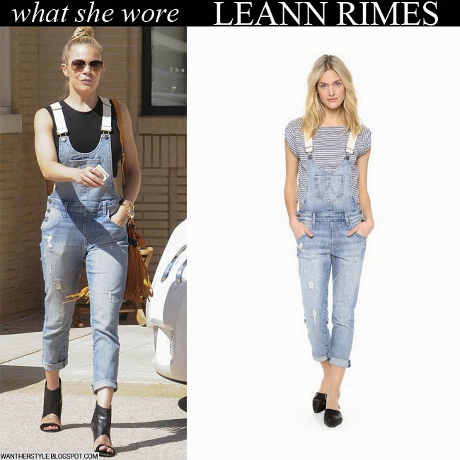 WHAT SHE WORE: LeAnn Rimes in blue denim overalls and black crop top in
