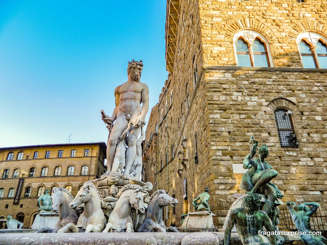 Florença: Fonte de Netuno, na Piazza della Signoria